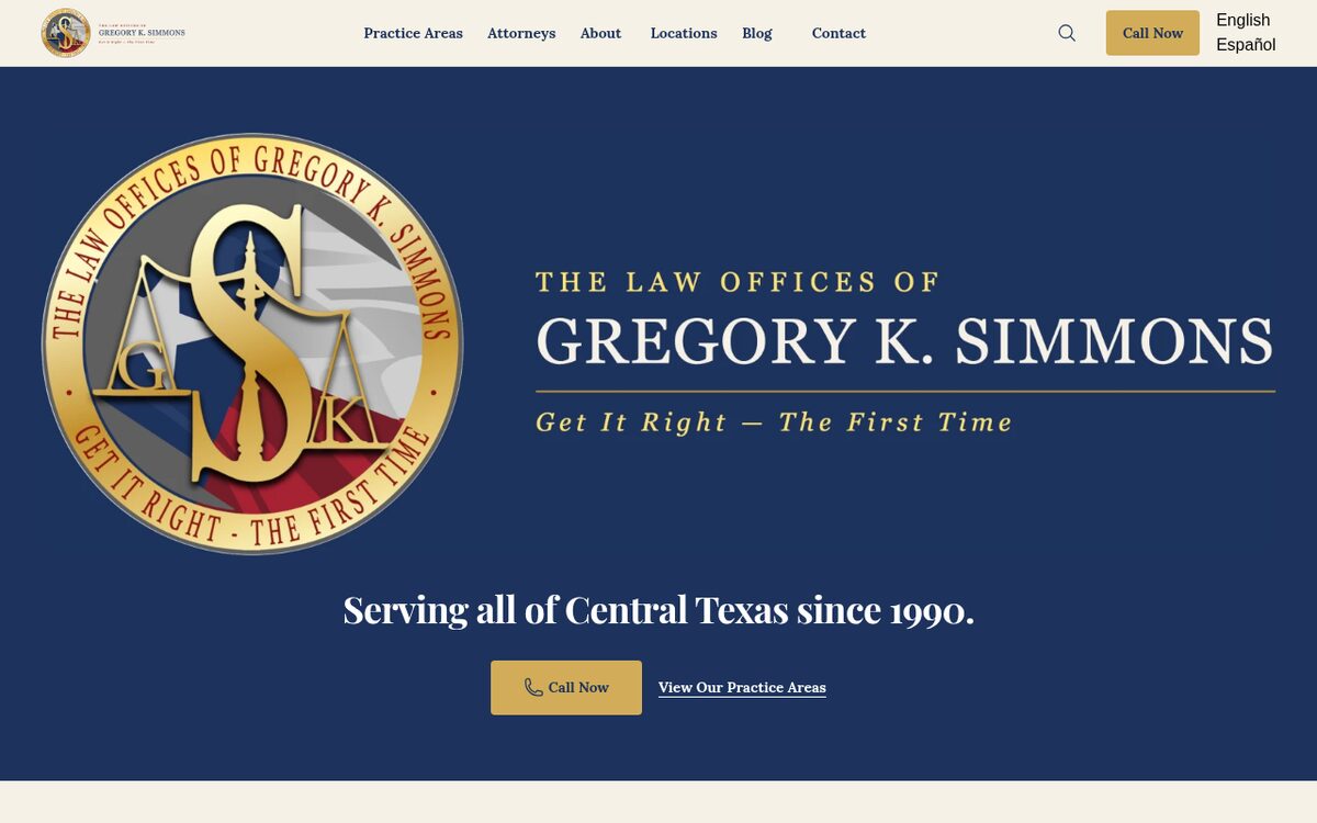 Screenshot of the Law Offices of Gregory K. Simmons website built by hTech