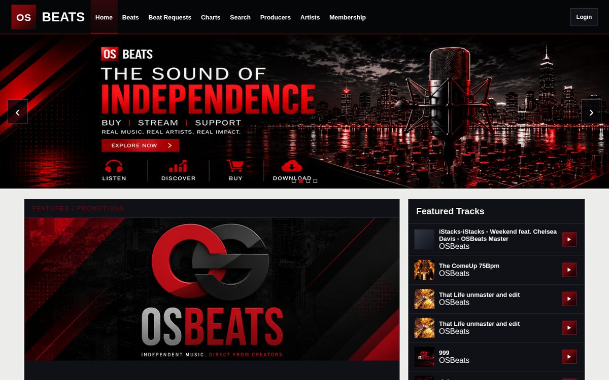 Screenshot of the OS Beats independent music marketplace built by hTech