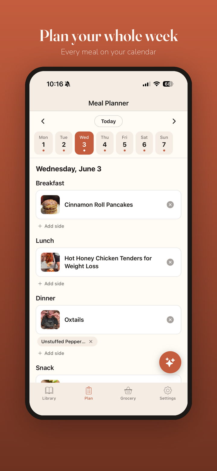 CookNooks weekly meal planner calendar