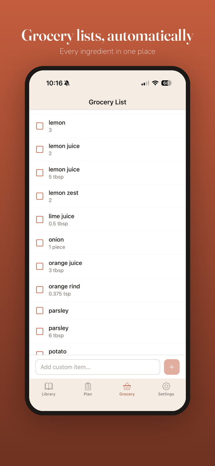 Grocery lists built automatically from your meal plan
