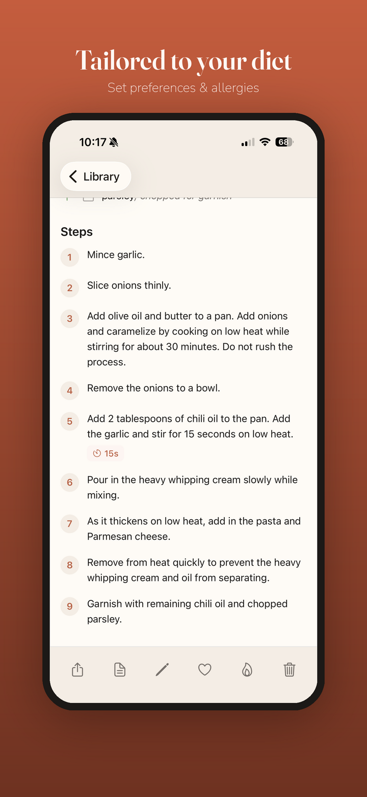 Recipes tailored to your diet and allergies