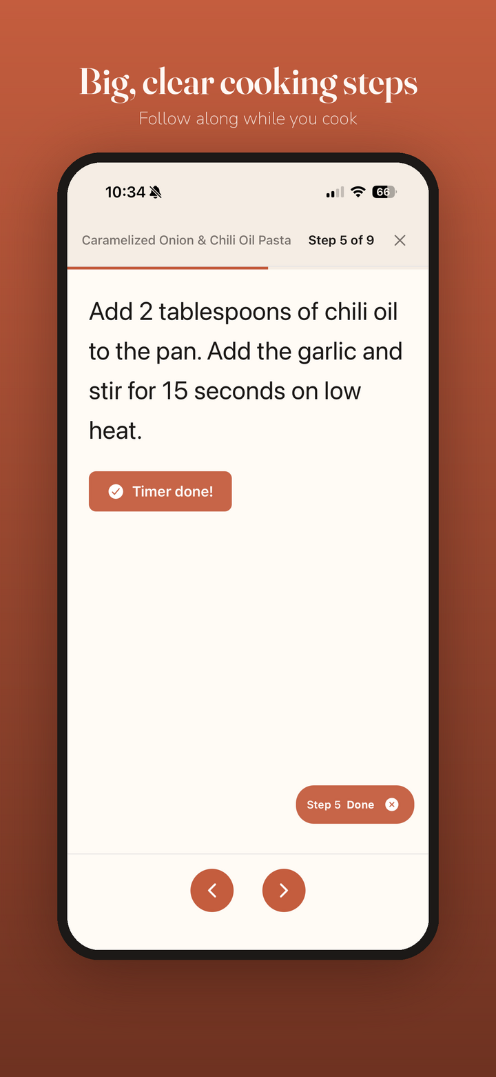 Big, clear cooking steps to follow along